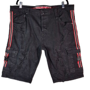 SMUGGLER'S MOON Black Jean Distressed Cargo Shorts Mens Size 42